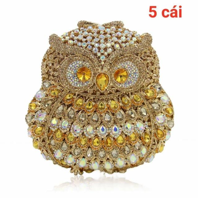 Luxury colorful rhinestone pave setting owl design clutch evening bag