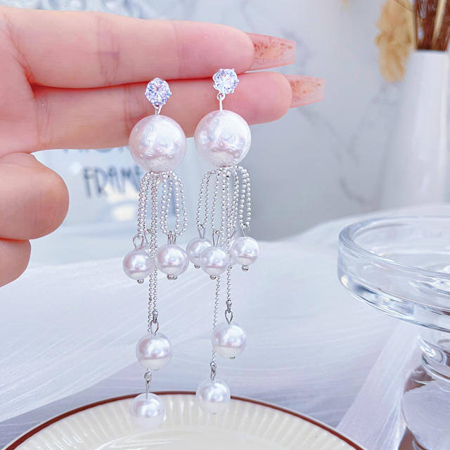 Luxury pearl tassel dangle long earrings for women party prom earrings