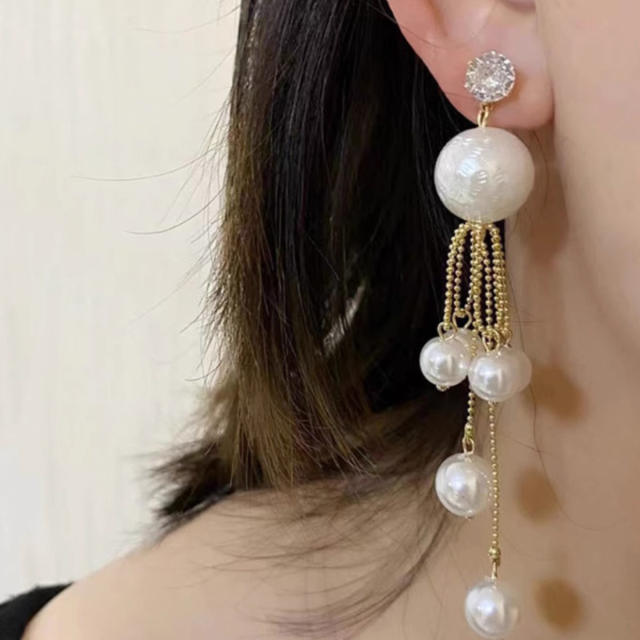 Luxury pearl tassel dangle long earrings for women party prom earrings