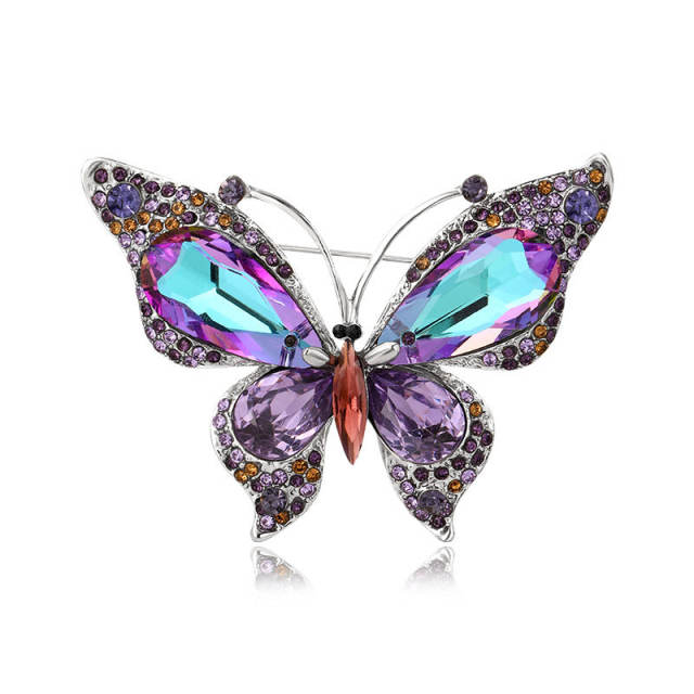 Delicate colorful glass crystal statement butterfly brooch
