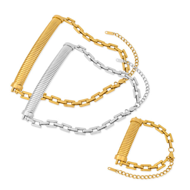 Concise chunky chain thick stainless steel chain necklace bracelet set