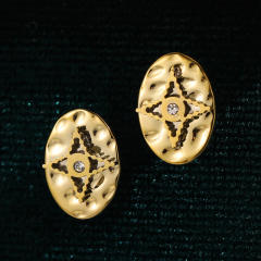 18KG easy match oval shape diamond star stainless steel studs earrings