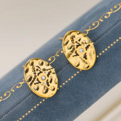 18KG easy match oval shape diamond star stainless steel studs earrings
