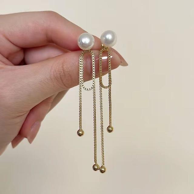 Chic pearl bead chain tassel women earrings