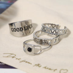 Silver color good luck letter stainless steel stackable rings