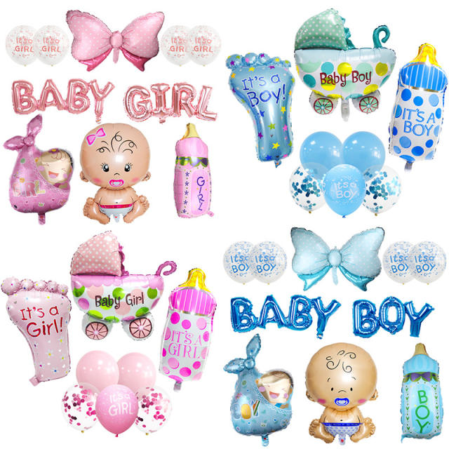baby shower party boy and girl blue pink balloons set