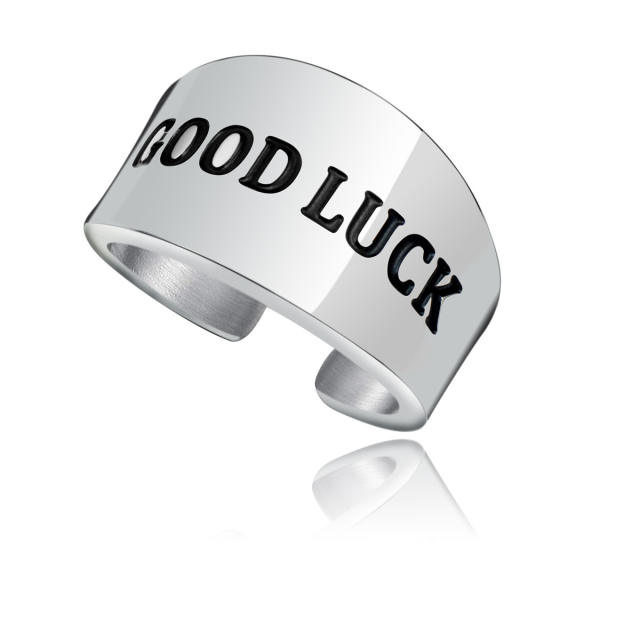 Silver color good luck letter stainless steel stackable rings