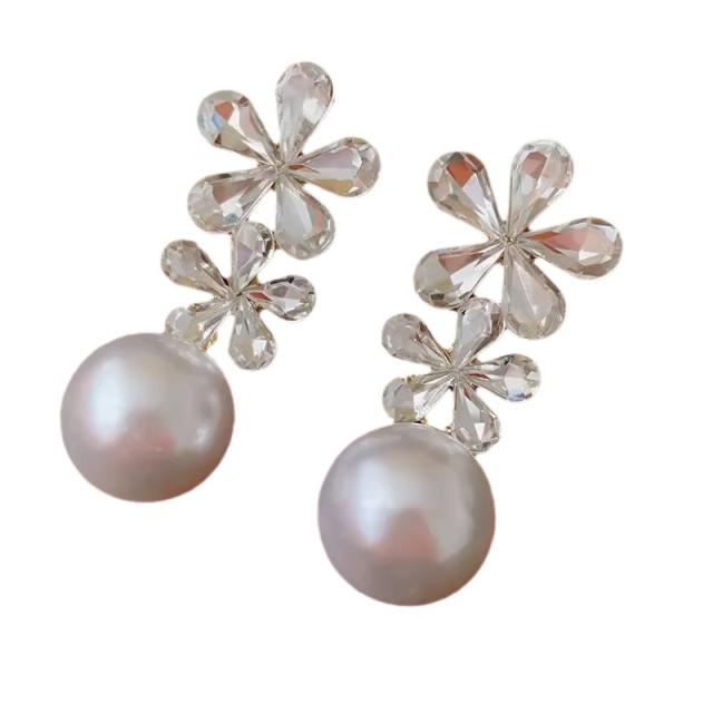 Luxury crystal flower pearl drop dangle earrings