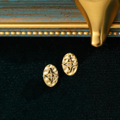 18KG easy match oval shape diamond star stainless steel studs earrings