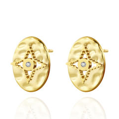 18KG easy match oval shape diamond star stainless steel studs earrings