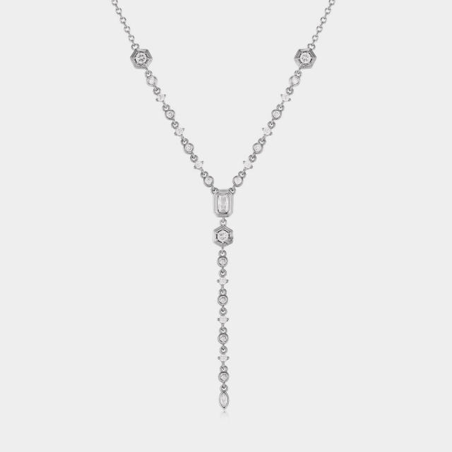 INS chic diamond stainless steel necklace dainty lariat necklace