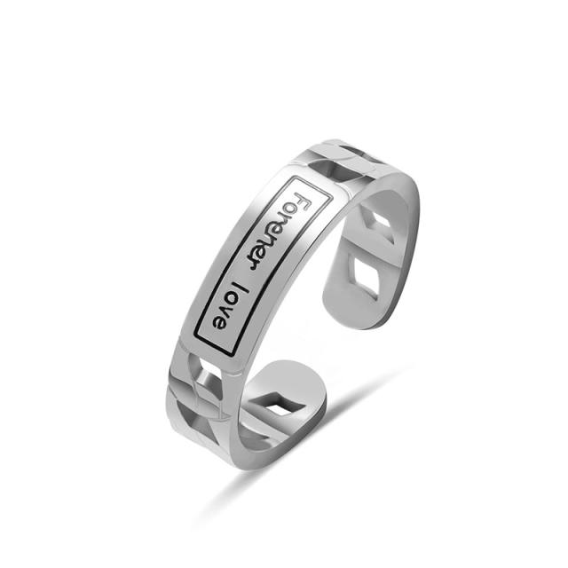 Silver color good luck letter stainless steel stackable rings