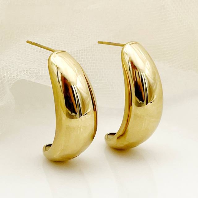 14KG chunky bolder moon design stainless steel earrings