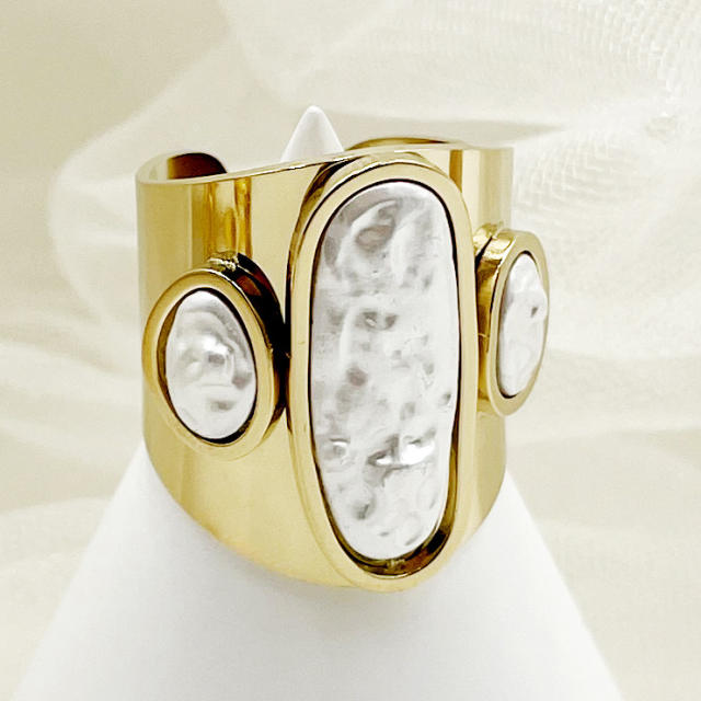 Personality irregular shape mother shell statement stainless steel finger rings