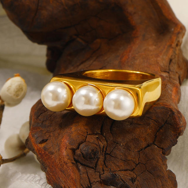 18KG pearl natural stone bead stainless steel finger rings