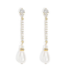 Korean fashion elegant drop pearl diamond dangle earrings wedding earrings
