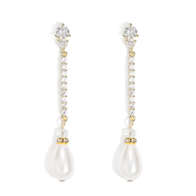 Korean fashion elegant drop pearl diamond dangle earrings wedding earrings