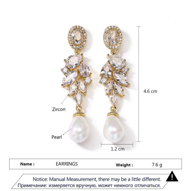 Delicate cubic zircon water pearl drop party prom diamond earrings