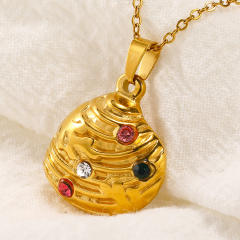 Vintage color cubic zircon shell pendant stainless steel necklace