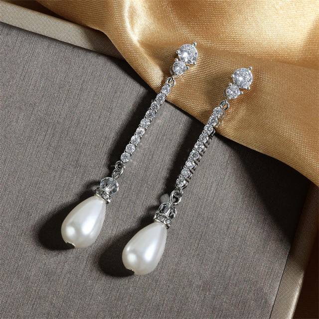 Korean fashion elegant drop pearl diamond dangle earrings wedding earrings