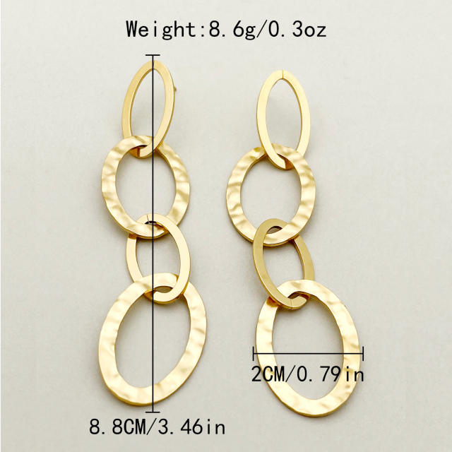 14KG geometric oval shape hollow out stainless steel dangle earrings