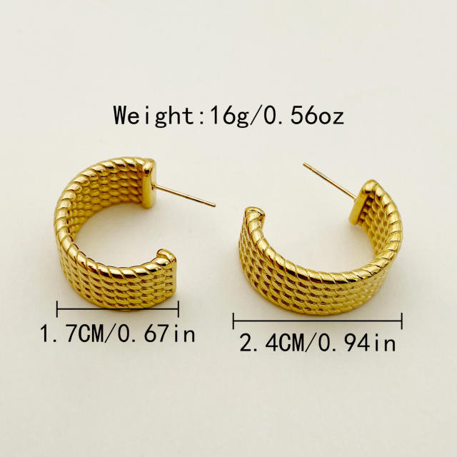 Vintage easy match braid pattern bolder stainless steel earrings