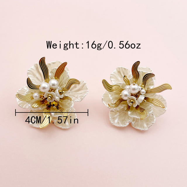 Korean fashion white mother shell petal stainless steel earrings