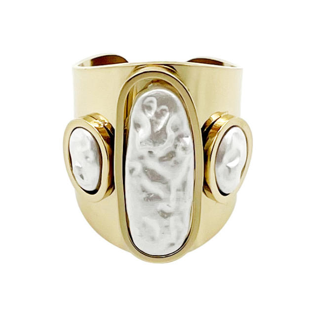 Personality irregular shape mother shell statement stainless steel finger rings