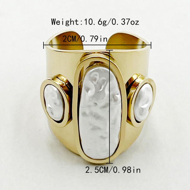 Personality irregular shape mother shell statement stainless steel finger rings