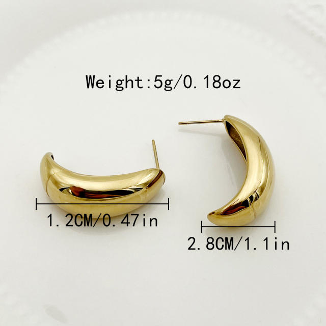14KG chunky bolder moon design stainless steel earrings