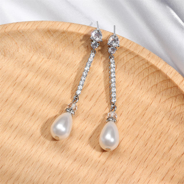 Korean fashion elegant drop pearl diamond dangle earrings wedding earrings