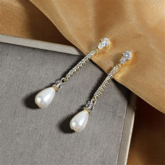 Korean fashion elegant drop pearl diamond dangle earrings wedding earrings