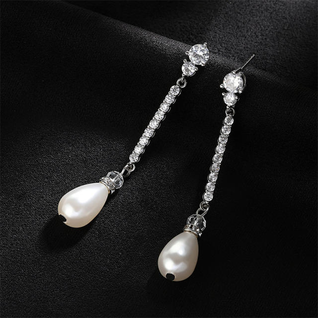 Korean fashion elegant drop pearl diamond dangle earrings wedding earrings