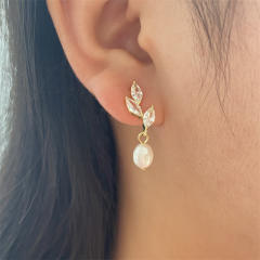 Chic horse eye shape cubic zircon pearl drop wedding bridal earrings