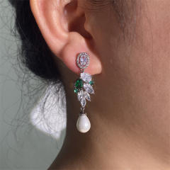 Delicate cubic zircon water pearl drop party prom diamond earrings
