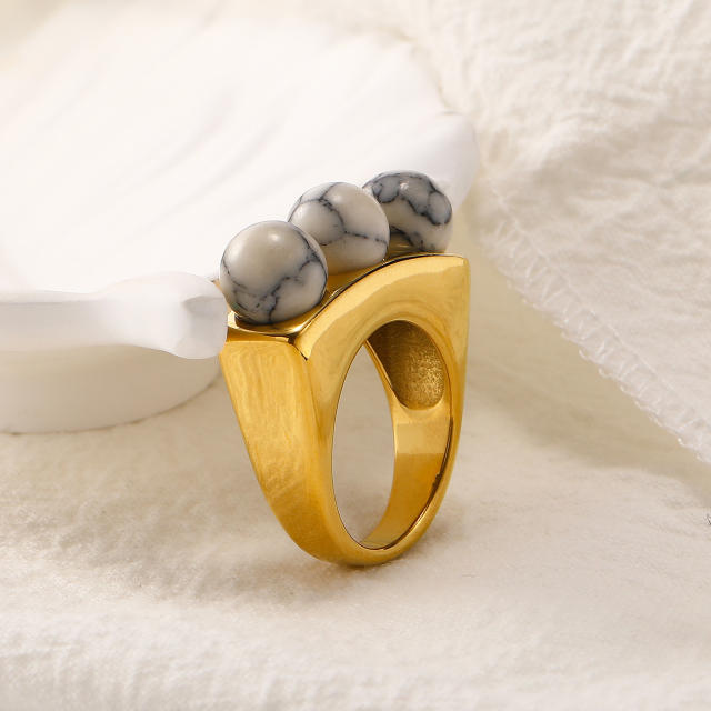18KG pearl natural stone bead stainless steel finger rings