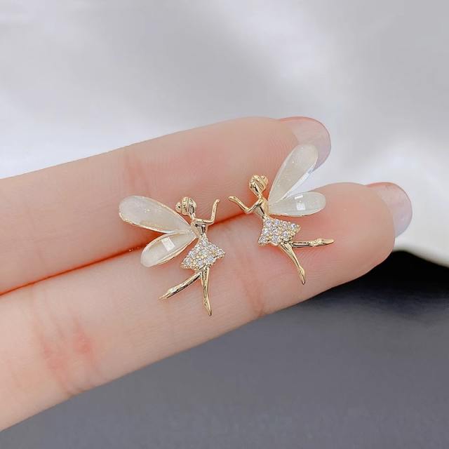 Korean fashion sweet Flower Fairy opal stone statement studs earrings