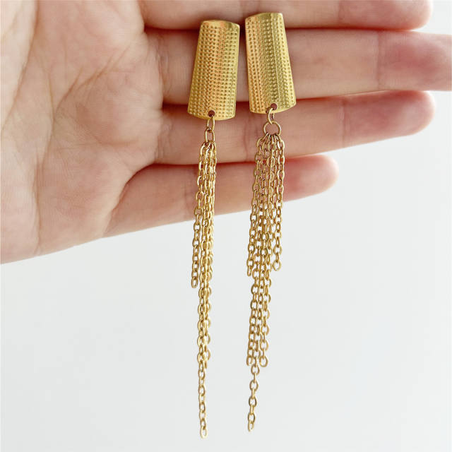 Boho chain tassel stainless steel earrings