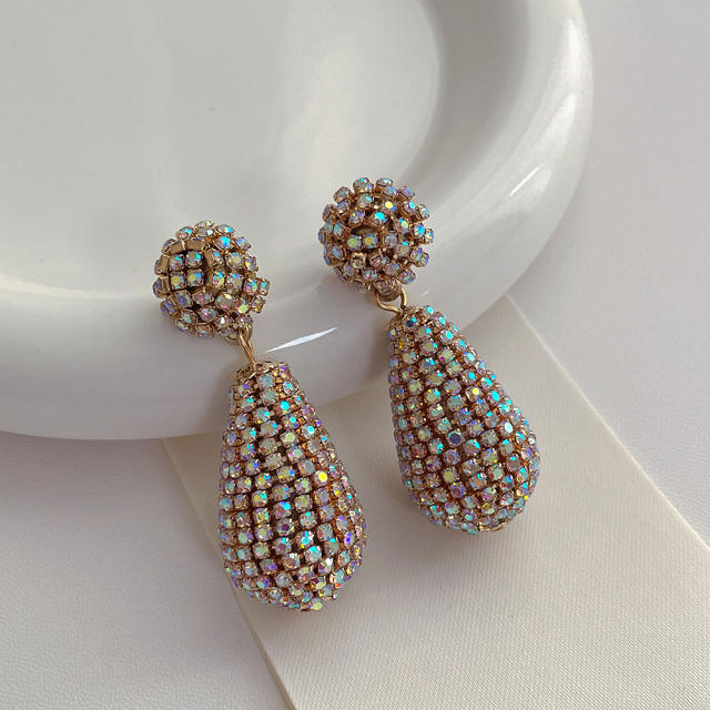 Luxury AB rhinestone pave setting drop earrings