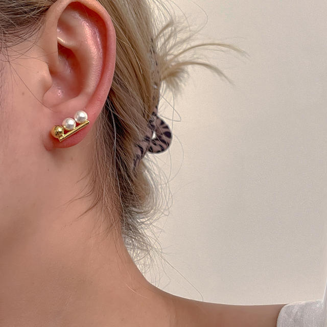 Sweet two tone bead gold plated copper studs earrings