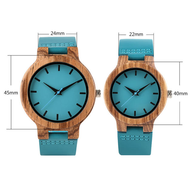 Casual blue color wooden couple watches for men women gift