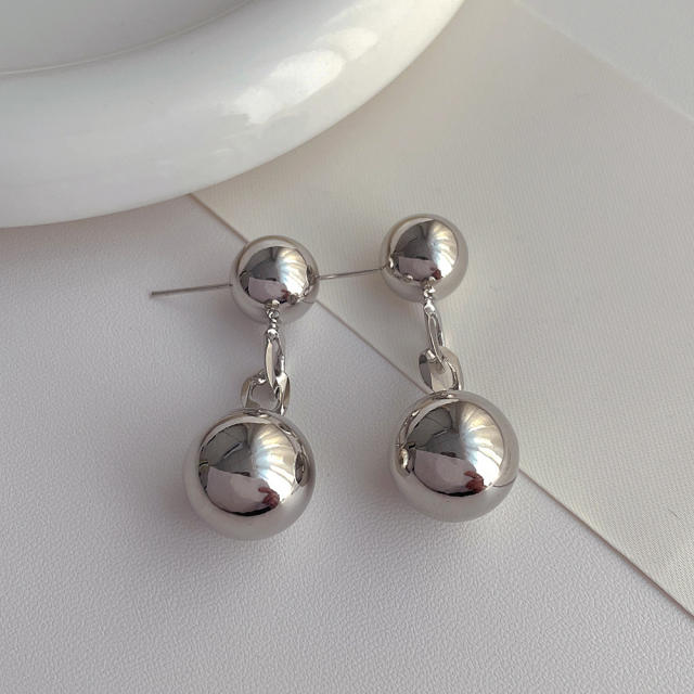 Korean fashion easy match 18K gold plated ball bead dangle earrings