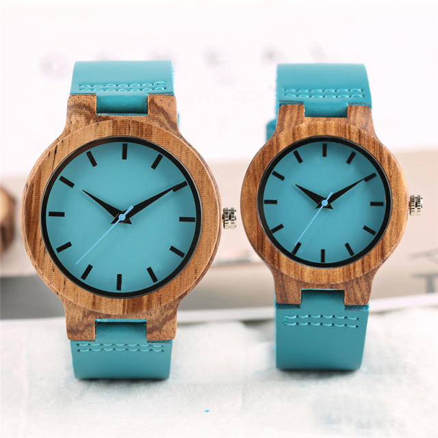 Casual blue color wooden couple watches for men women gift