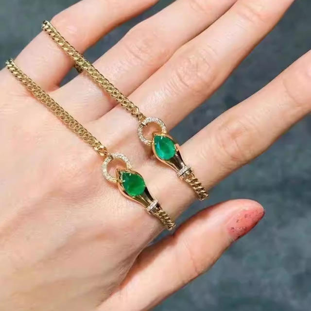 Vintage emerald sapphie blue cubic zircon chain bracelet for women