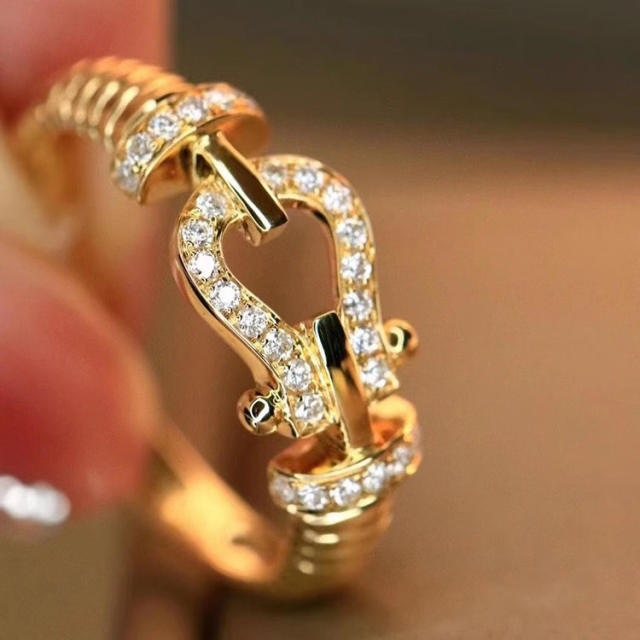 Luxury diamond horse shoes women finger rings