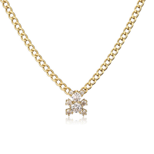 18KG figaro chain diamond bear hiphop necklace