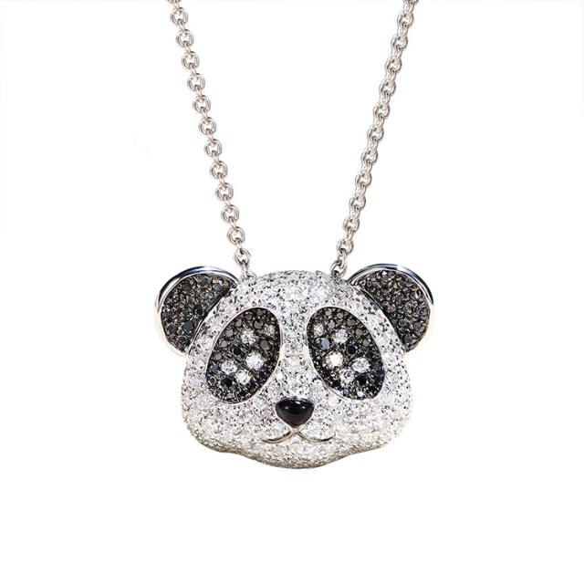 Cute diamond panda pendant necklace earrings rings set