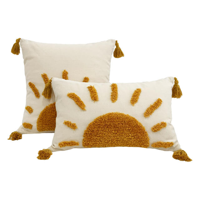 Boho ins sunrise pattern short tassel throw pillow covers