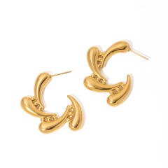 INS personality sprial water drop hoop design stainless steel earrings