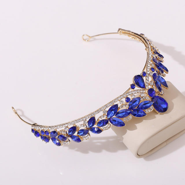 Korean fashiom simple color glass crystal statement small crown headband